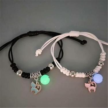 Imagem de Kit 4 Pulseiras de Casal com Pingentes  Estrela, Gato, Coração, Cruz, 