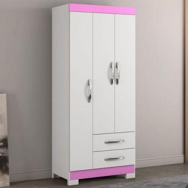 Imagem de Guarda-Roupa Infantil Bella 3 Portas 2 Gavetas Flex Rosa/Branco - Pnr 