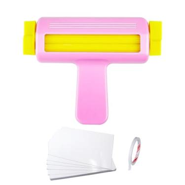 Imagem de Crimpador de papel para artesanato de sacos de lascas - Ferramenta de crimpagem rosa com 50 folhas de papel fino brilhante para jato de tinta (21 × 11,6 polegadas, 115 gsm) e fita dupla face, kit