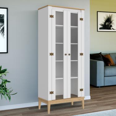 Imagem de Cristaleira com Vidro 2 Portas Colonial MB 1019 Movelbento - Mel/Branco