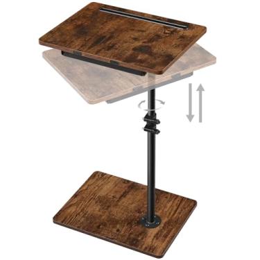 Imagem de Waipfaru Bandeja de sofá de mesa lateral ajustável com altura giratória, inclinável, sofá, cama, banheiro, bandeja de TV, mesa de canto em forma de C, bandejas de lanche para comer