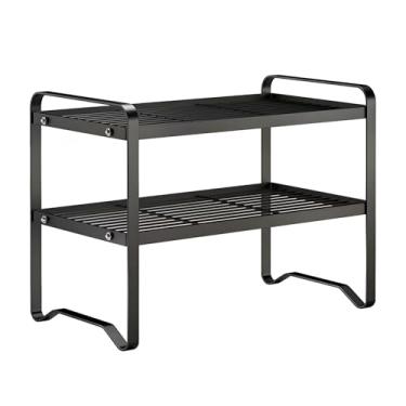 Imagem de Organizador de prateleira de armário, rack de armazenamento de metal de 2 camadas, prateleiras de guarda-roupa, organizador de mesa, usado para pequenos espaços como armários de cozinha, tubos