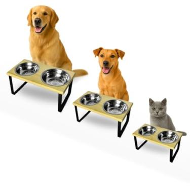 Imagem de Comedouro Elevado Duplo Pé de Ferro P M G Resistente Tigela Inox Cachorro Gato Cães Pet Ração Água(P)