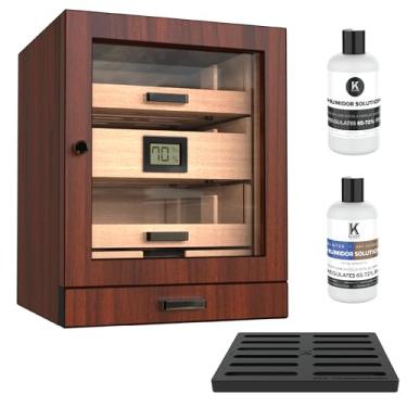 Imagem de CASE ELEGANCE Luca Humidor Cabinet Stores 80-100, caixa de umidificador de charuto com cedro espanhol, visor de vidro, sistema de umidificação fácil, higrômetro digital - marrom