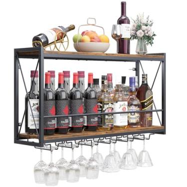 Imagem de Prateleira de vinho Dokser montada na parede de 2 níveis, marrom