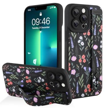 Imagem de AIGOMARA Capa protetora de silicone para iPhone 13 Pro Max com alça para mulheres e meninas, estampa floral fofa, preta
