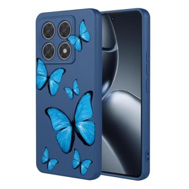 Imagem de KOARWVC Capa de telefone para Xiaomi 14T Pro, capa com design de padrão de borboleta fofa fina protetora macia TPU bumper capa de telefone para Xiaomi 14T Pro Blue Butterfly
