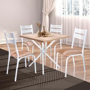 Imagem de Mesa Quadrada Aço 4 Cadeiras 75cm Branco Carvalho Kemp