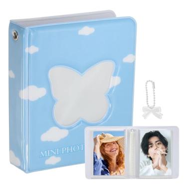 Imagem de PATIKIL Mini fichário de cartão de foto de 19 cm, álbum de fichário Kpop de Natal para cartão de identificação, armazenamento de cartão de visita 40 fotos, azul celeste