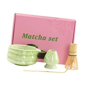 Imagem de IEUDNS Conjunto de tigela de cerâmica Matcha com bico, elegante e resistente, kit completo tradicional de acessórios para mesa, cozinha familiar, presente, Verde