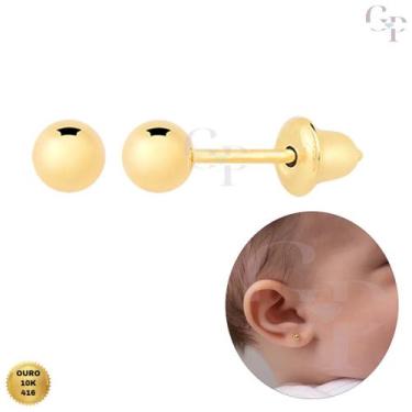 Imagem de Brinco de Ouro 10k Bolinha 3mm para Recém Nascido, Crianças e Adultos 