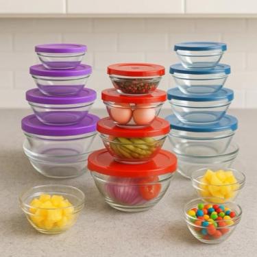 Imagem de Conjunto de 5 Potes de Vidro Herméticos com Tampa Multiuso Tigelas Vasilhas de Armazenamento, Cores Sortidas