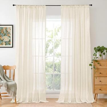 Imagem de BGment Cortinas longas de linho de 250 cm de comprimento para sala de estar, cortinas de janela bege claro para quarto decoração de fazenda com bolso de haste, textura rústica leve, rústica country