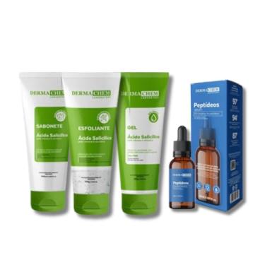 Imagem de Kit Skincare Anti Acne e Oleosidade Sabonete + Esfoliante + Gel Hidratante + Sérum Peptídeos Anti Olheiras 30ml - 4 ITENS