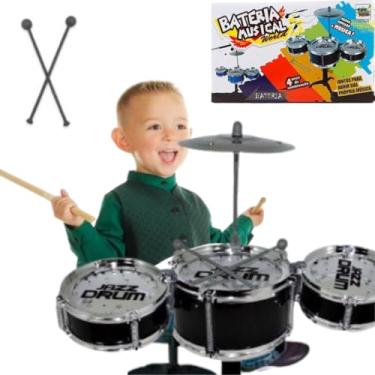 Imagem de BATERIA INFANTIL 4PÇS MUSICAL EDUCATIVO BRINQUEDO INTERATIVO CRIANÇAS MENINO MENINA 3 TAMBORES ROCK PRATO BAQUETA COMPLETA INSTRUMENTO MINIATURA 30/26/14 CM