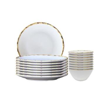 Imagem de Jogo 8 Pratos Rasos e 8 Bowls 500ml Bambu 1ªLinha Scalla