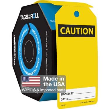 Imagem de Accuform Signs Etiquetas de segurança TAR134 com rolo, lendário "CUIDADO (em branco)", 15,8 cm de comprimento x 7,6 cm de largura x 0 cm de espessura, PF-Cardstock, preto sobre amarelo (rolo de 100)