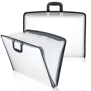 Imagem de Dunzoom Pacote com 2 portfólios de arte de 28 x 43 cm, organizador de arquivos sanfonado com 13 bolsos, pasta de portfólio para obras de arte, fichário de documentos de pintura com alça, zíper e 120