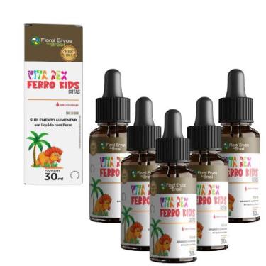 Imagem de Kit 5 Ferro Kids 5x30 ml Morango Vita Rex Floral Ervas - Floral Ervas 