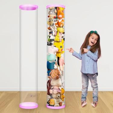 Imagem de VG1M Tubo de armazenamento de animais de pelúcia, balde de armazenamento de brinquedos de bebê, decoração de quarto infantil para organizador de brinquedos, balde transparente de PET com zíper para