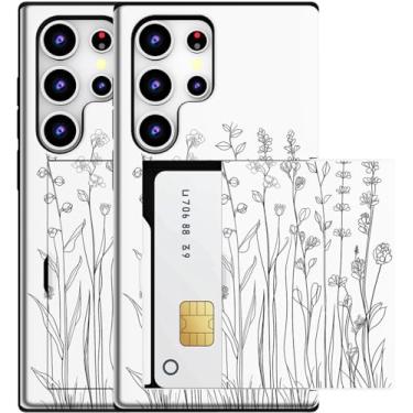 Imagem de MUQR Capa compatível com Samsung Galaxy S23 Ultra com porta-cartão fofo - Capa tipo carteira robusta com design kawaii, proteção contra quedas de grau militar para mulheres (flor de linha simples