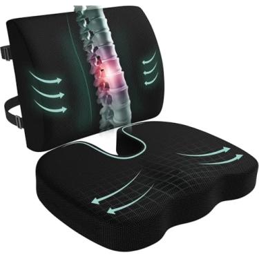 Imagem de XSNDSENN Almofada de assento e suporte lombar para cadeira de escritório, cadeira de rodas, almofada de cóccix de espuma viscoelástica para alívio da dor ciática no cóccix, suporte traseiro para