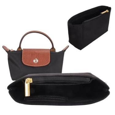 Imagem de luwrevc Organizador de bolsa para mini bolsa Longchamp feminina, organizadores de bolsas de feltro com vários bolsos, adequado para mini bolsa de campeão longa, inserção organizadora de acessórios