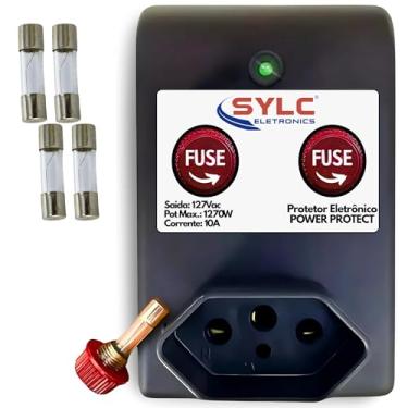 Imagem de Protetor de Rede Sylc 127 V – 10 A, Caixa ABS Antichama, Porta-Fusível, LED Indicador, Tomadas 2 e 3 pinos, Proteção Contra Picos e Raios