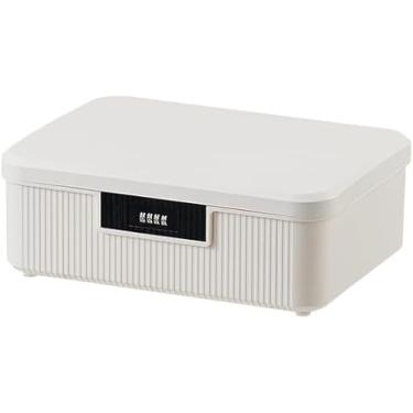 Imagem de AnRui Recipiente de armazenamento com trava de 4 galões, cofre de plástico portátil com cadeado, organizador de armazenamento de senha para carro, escola, escritório, casa e ao ar livre, (branco leite