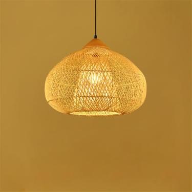 Imagem de OUFULA Contemporary Bamboo Art Weaving Pendant Lamp LED Fashion Criatividade Restaurant Bar Counter Cafe Bar Homestay Tea Room Decoração Light (G D50CM)