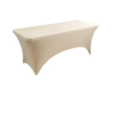 Imagem de Toalha de mesa de elastano opcional de 4 pés, 5 pés, 6 pés e 8 pés, alta elasticidade, capa de mesa de casamento, hotel, aniversário, toalha de mesa dobrável para coquetel, champanhe, 8 pés (242 x 7