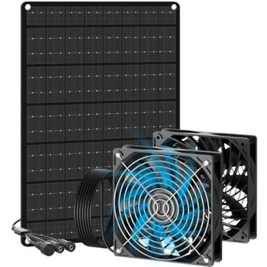 Imagem de Exaustor movido a energia solar para galinheiro, ventiladores duplos alimentados por energia solar para entrada e exaustão de ar, exaustor solar de baixo ruído de alta velocidade com controle de