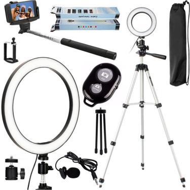 Imagem de Kit Youtuber Microfone Iluminador Tripé Celular + Pau Selfie
