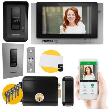 Imagem de Kit Videoporteiro WiFi Allo wT7 Fechadura JFL, Botoeira e Acesso RFID 