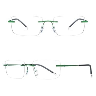 Imagem de VFDHN Armação de óculos de titânio sem aro para homens e mulheres, ultraleve (preto e verde C7)