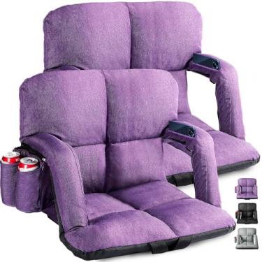 Imagem de Bancos de estádio amplos com suporte para as costas, pacote com 2 cadeiras de arquibancada com encosto e almofada, 6 posições reclináveis, cadeira de estádio com apoios de braço para eventos