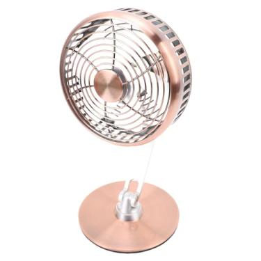 Imagem de Tnfeeon Ventilador de Mesa USB Pequeno 3 Velocidades Ajustável Metal Silencioso Retro da área de Trabalho 360 Graus Rotação Recarregável Três Eixos Dobráveis (bronze antigo)