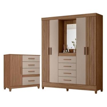 Imagem de Guarda Roupa Solteiro com Espelho Atenas e Cômoda Vênus com pés Carval
