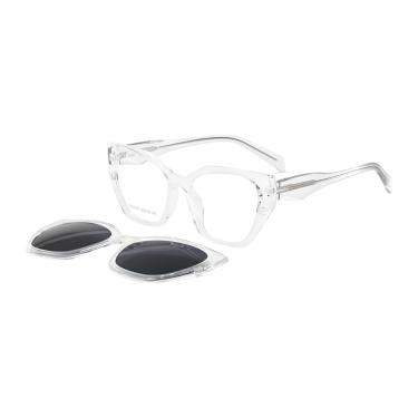 Imagem de Óculos Armação 2 em 1 Clip-On Olho de Gato Feminino Milia Transparente Frizz