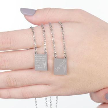 Imagem de Escapulário Nome Jesus e Salmo 91 Prateado em Aço Inoxidável - Giuli J