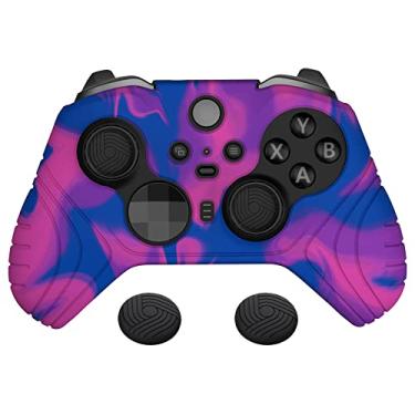 Imagem de PlayVital Capa de silicone antiderrapante edição Samurai para controle sem fio Xbox Elite Series 2 Core, protetor ergonômico de borracha macia para Xbox Elite Series 2 com punhos de polegar - rosa, roxo e azul