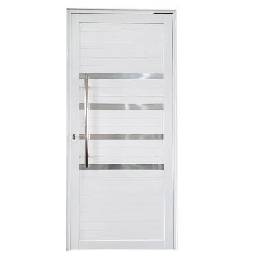 Imagem de Porta Pivotante De Alumínio 210 X 120cm Com Friso Linha 30 Direita Esquadrias Bergamo Branco