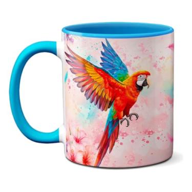 Imagem de Caneca Arara Azul Em Aquarela Xícara Criativa Fauna Brasil (Azul)