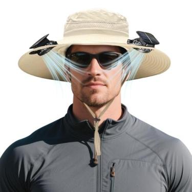 Imagem de Chapéu de ventilador solar HAPYFMSHI Wide Brim Sun Hat UPF 50+ Khaki