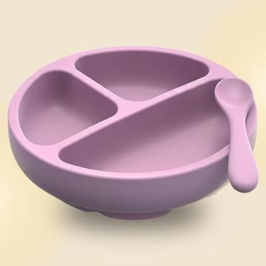 Imagem de Prato E Colher Infantil Silicone Com ventosa Pratinho Refeição Pedagóg