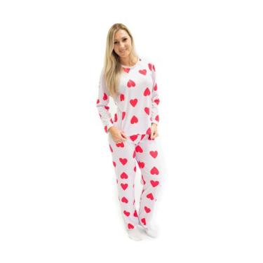 Imagem de Pijama Feminino Longo Divertido Corações Love - Alegria de Montar, GG