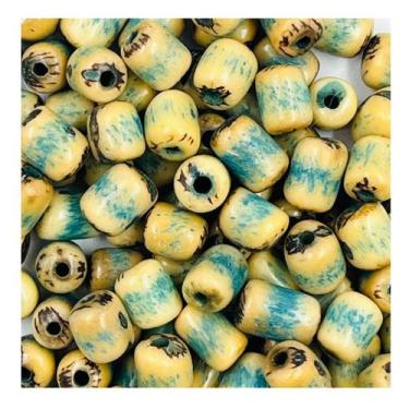 Imagem de Miçanga Contas Feijão Marrom e Azul 8mm 20pçs Passante Artesanato 6g -