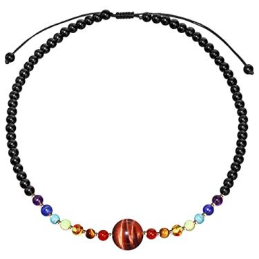 Imagem de Jewever Colar gargantilha com pingente de pedra preciosa de cura para mulheres olho de tigre com difusor de óleos essenciais de pedra vulcânica, cristais de energia, fio ajustável, Pedra, Olho de