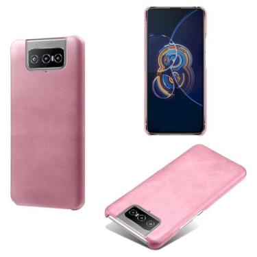 Imagem de Capa para Asus ZenFone 8 Filip,Proteção contra quedas,Casca de volta de cor sólida simples,Design de couro de imitação de plástico-Pink