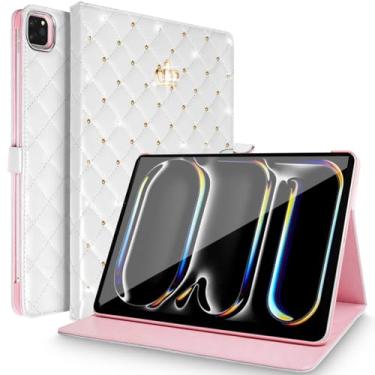 Imagem de Changjia Capa protetora para iPad Pro de 11 polegadas M4 (2024, 5ª geração), iPad Pro 11, linda coroa com strass, feminina, elegante, couro PU, suporte automático para hibernar/despertar, para iPad